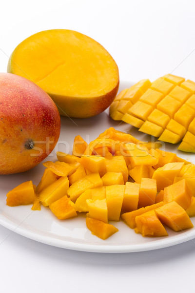 Loose Cubes Of Mango Fruit Flesh And Scored Pulp Stock photo © leowolfert