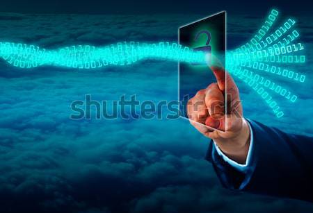 Zárat kinyit virtuális adat folyam érintőképernyő kéz Stock fotó © leowolfert