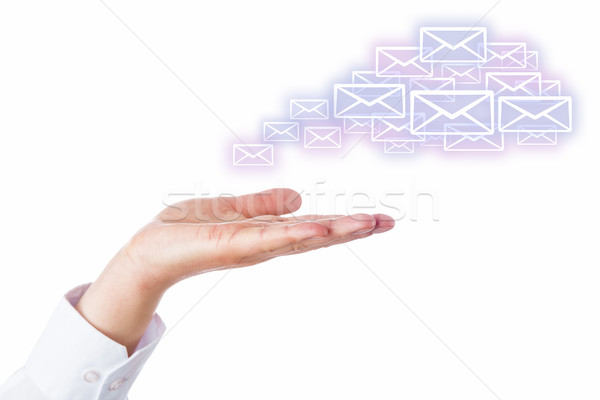 E-mail nuvem palma mão branco numeroso Foto stock © leowolfert