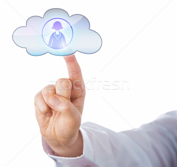 Stock photo: Finger Connects With Business Woman In The Cloud