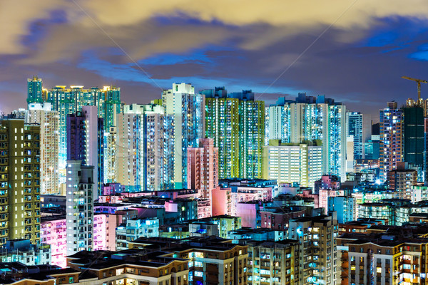 Foto stock: Edifício · Hong · Kong · noite · linha · do · horizonte · apartamento