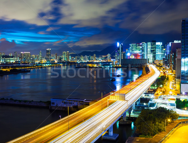 Hong Kong city with highway at night  Stock photo © leungchopan