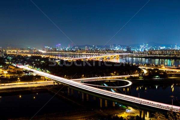 Seoul cityscape costruzione luce sfondo autostrada Foto d'archivio © leungchopan