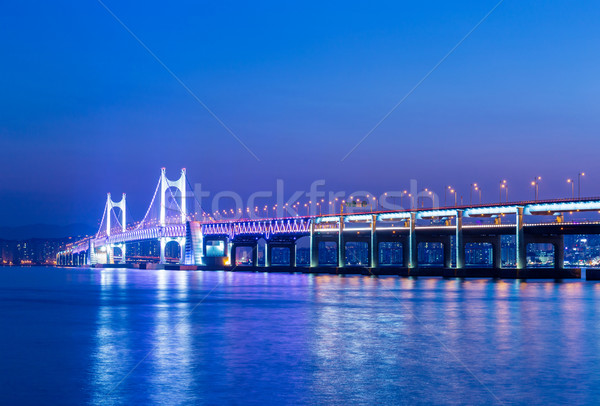 Függőhíd víz út épület tájkép híd Stock fotó © leungchopan