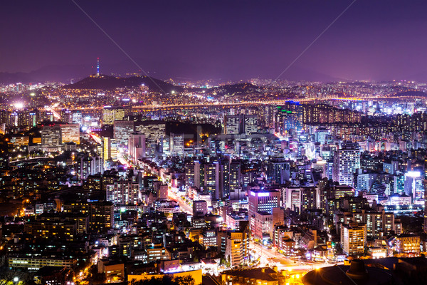 Cityscape Seul noite edifício montanha urbano Foto stock © leungchopan