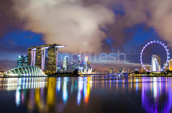 [[stock_photo]]: Singapour · nuit · ciel · eau · ville · lumière