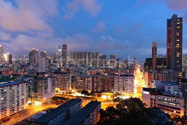 Hong Kong centrul orasului noapte birou constructii oraş Imagine de stoc © leungchopan