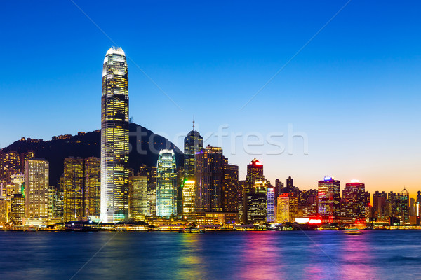 Foto stock: Hong · Kong · noche · agua · ciudad · mar · horizonte