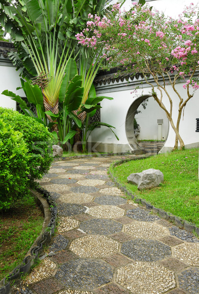 Foto stock: Chino · jardín · carretera · edificio · pared · paisaje