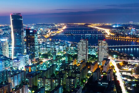 Seoul skyline notte cielo acqua costruzione Foto d'archivio © leungchopan