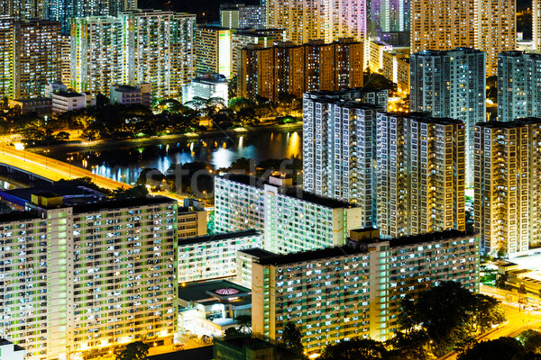 Sha Tin district in Hong Kong at night Stock photo © leungchopan