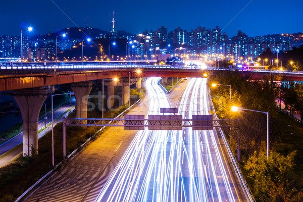 Snelweg stoplicht Seoul weg nacht skyline Stockfoto © leungchopan