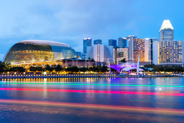 新加坡 天際線 夜 天空 水 城市 商業照片 © leungchopan