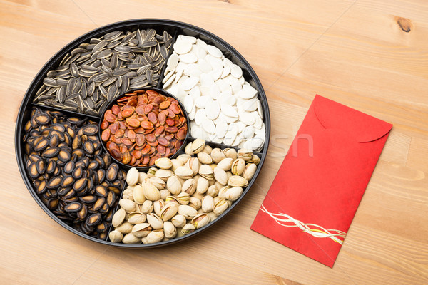 Assorted Snack tray and red pocket for Lunar new year  Stock photo © leungchopan