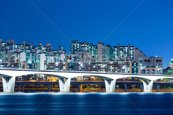 Seoul cityscape notte casa città ponte Foto d'archivio © leungchopan