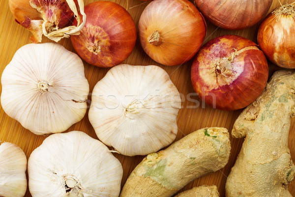 Group of ginger, garlic and allium ascalonicum Stock photo © leungchopan