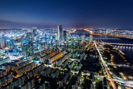 Seoul skyline nacht huis gebouw landschap Stockfoto © leungchopan