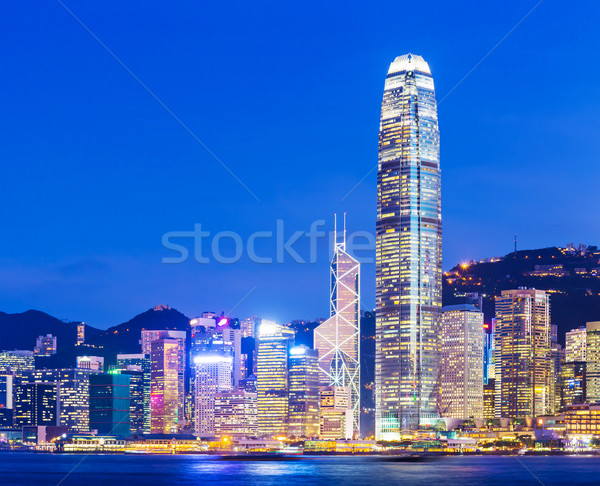 Hong Kong skyline nacht business gebouw wolkenkrabber Stockfoto © leungchopan