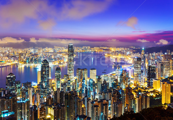 Hongkong Skyline Morgen Business Gebäude Stadt Stock foto © leungchopan