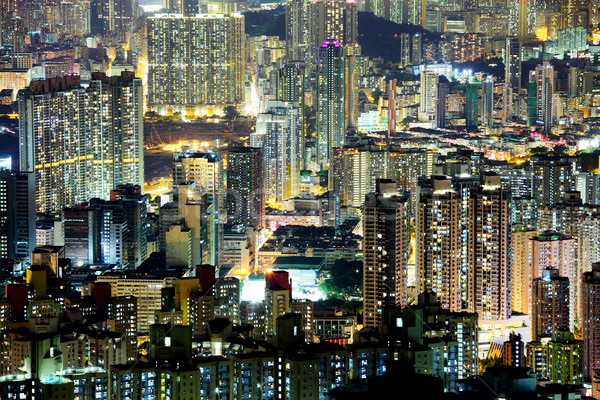 Lleno de gente centro de la ciudad edificio Hong Kong cielo pared Foto stock © leungchopan