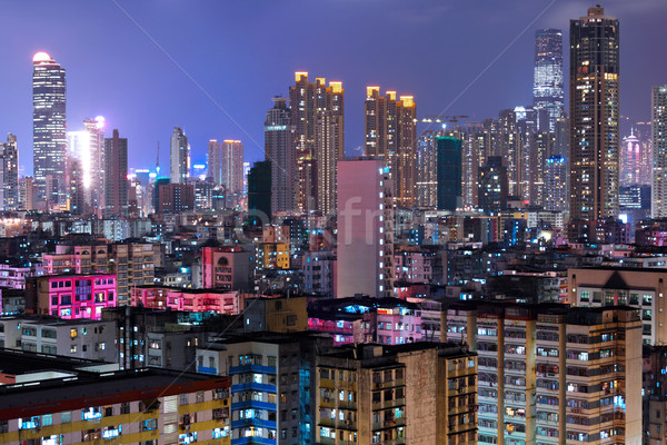 Hongkong zsúfolt városi fa épület építkezés Stock fotó © leungchopan