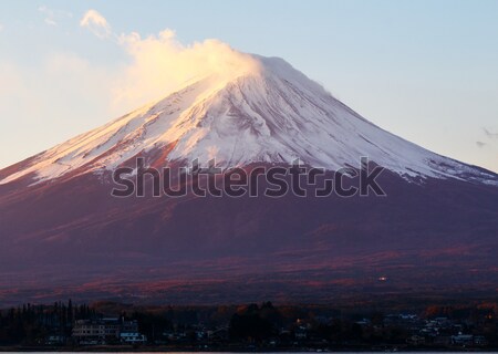 Stok fotoğraf: Fuji · kar · dağ · gündoğumu · sonbahar · bitki