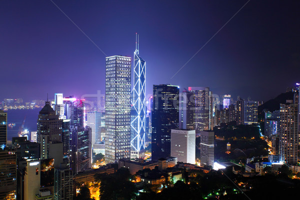 Hongkong zatłoczony budynków noc biuro budynku Zdjęcia stock © leungchopan