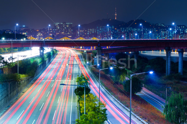Stock photo: Busy traffic in Seoul city at night