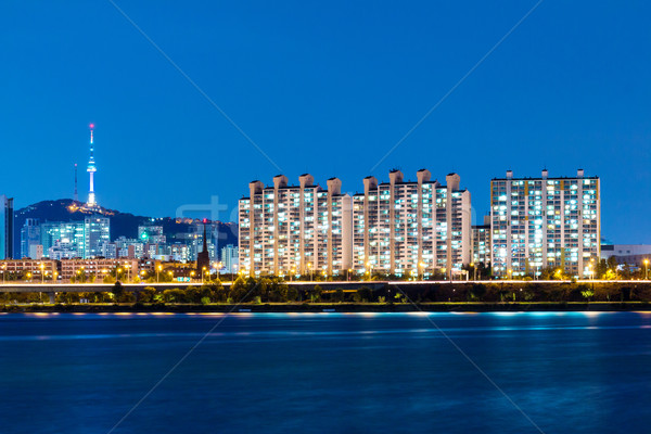 Toren rivier Seoul landschap berg architectuur Stockfoto © leungchopan