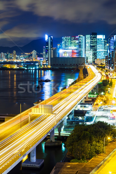Hong Kong downtown with highway at night Stock photo © leungchopan