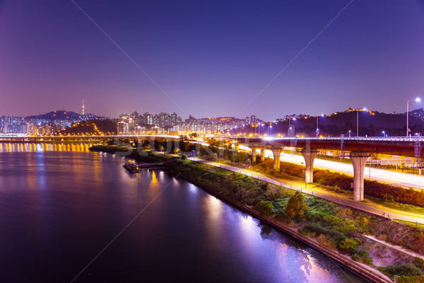 Seoul skyline notte strada costruzione panorama Foto d'archivio © leungchopan