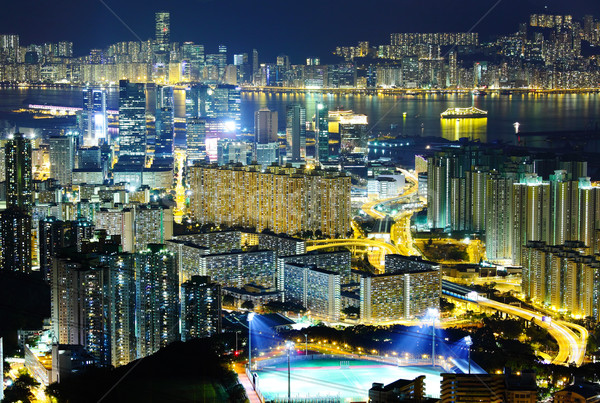 Woon- gebouw Hong Kong nacht skyline stadsgezicht Stockfoto © leungchopan