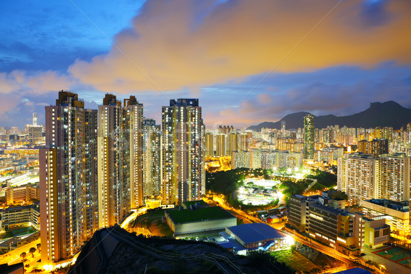 Woon- gebouw Hong Kong stedelijke nacht skyline Stockfoto © leungchopan