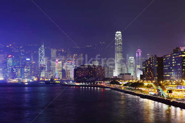 Foto stock: Hong · Kong · noite · céu · edifício · cidade · paisagem