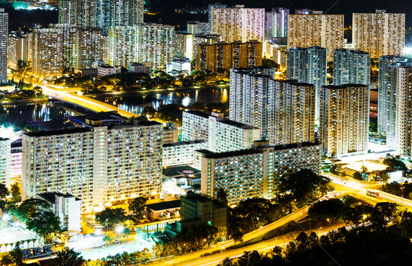 Publicznych obudowa widok z lotu ptaka Hongkong noc panoramę Zdjęcia stock © leungchopan