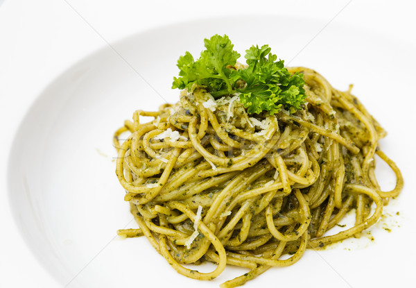 Foto stock: Italiano · pasta · espaguetis · pesto · salsa · albahaca