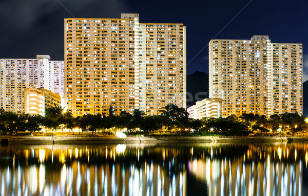 [[stock_photo]]: Public · logement · bâtiment · Hong-Kong · eau · nuit