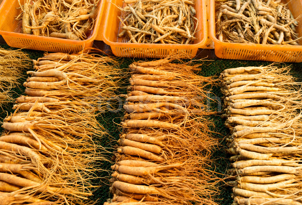 Fraîches ginseng marché alimentaire Asie contenant Photo stock © leungchopan