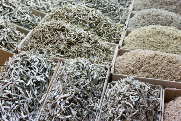 Dried assorted anchovy fish for sell in market Stock photo © leungchopan
