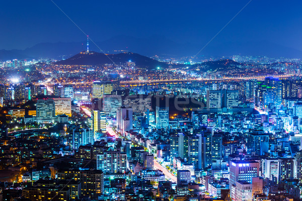 Seoul skyline strada città montagna ponte Foto d'archivio © leungchopan