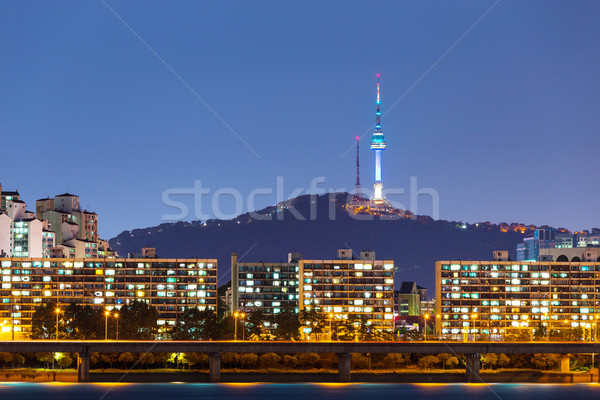 Seoul skyline costruzione panorama montagna notte Foto d'archivio © leungchopan
