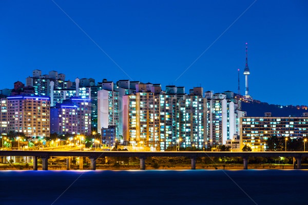 Seul Coréia do Sul negócio edifício montanha linha do horizonte Foto stock © leungchopan