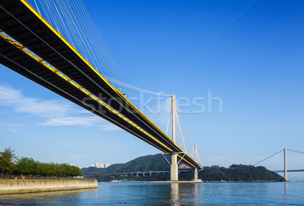 Stockfoto: Hangbrug · Hong · Kong · dag · tijd · water · straat