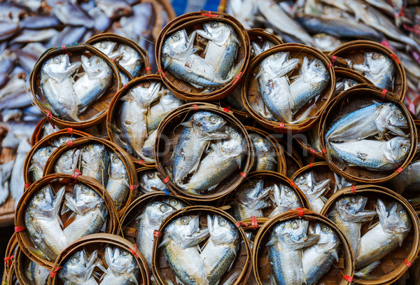 Fish in barrels for sell at market in Bangkok Stock photo © leungchopan