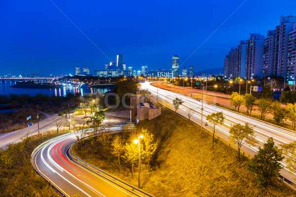 Seoul notte albero strada autostrada Foto d'archivio © leungchopan