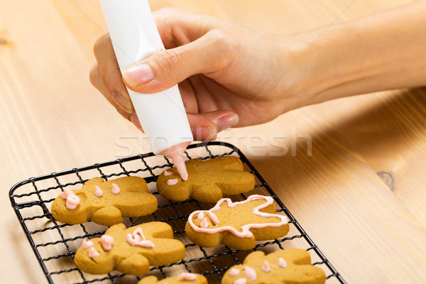Mézeskalács cukormáz folyamat tél desszert rajz Stock fotó © leungchopan
