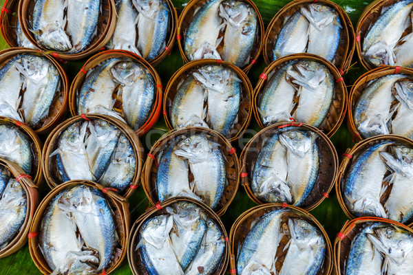 Fish in barrels for sell at market in Bangkok Stock photo © leungchopan