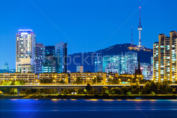 Seul Night City działalności budynku górskich panoramę Zdjęcia stock © leungchopan