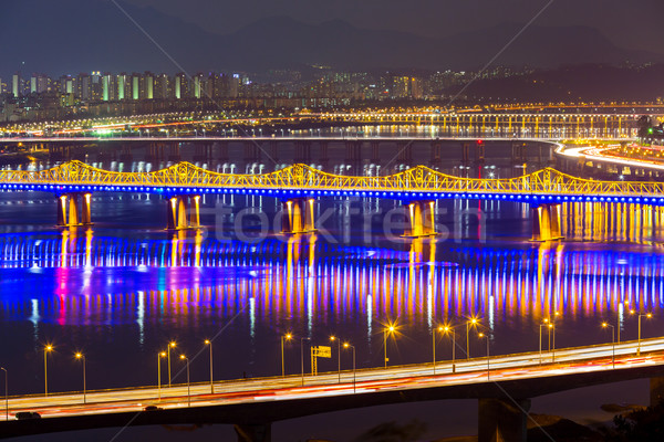 Gang Séoul Night City ciel eau route Photo stock © leungchopan