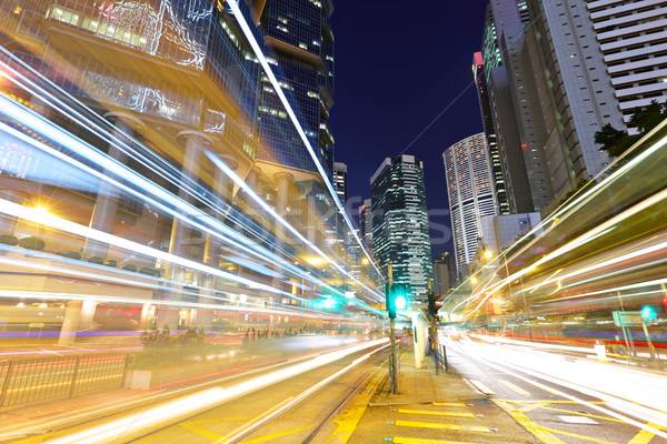 Trafik şehir gece binalar gece finanse hızlandırmak Stok fotoğraf © leungchopan